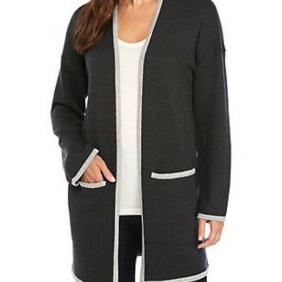 NWT 368.00 EILEEN FISHER MERINO WOOL CARDIGAN CHARCOAL Jacket - Picture 4 of 5